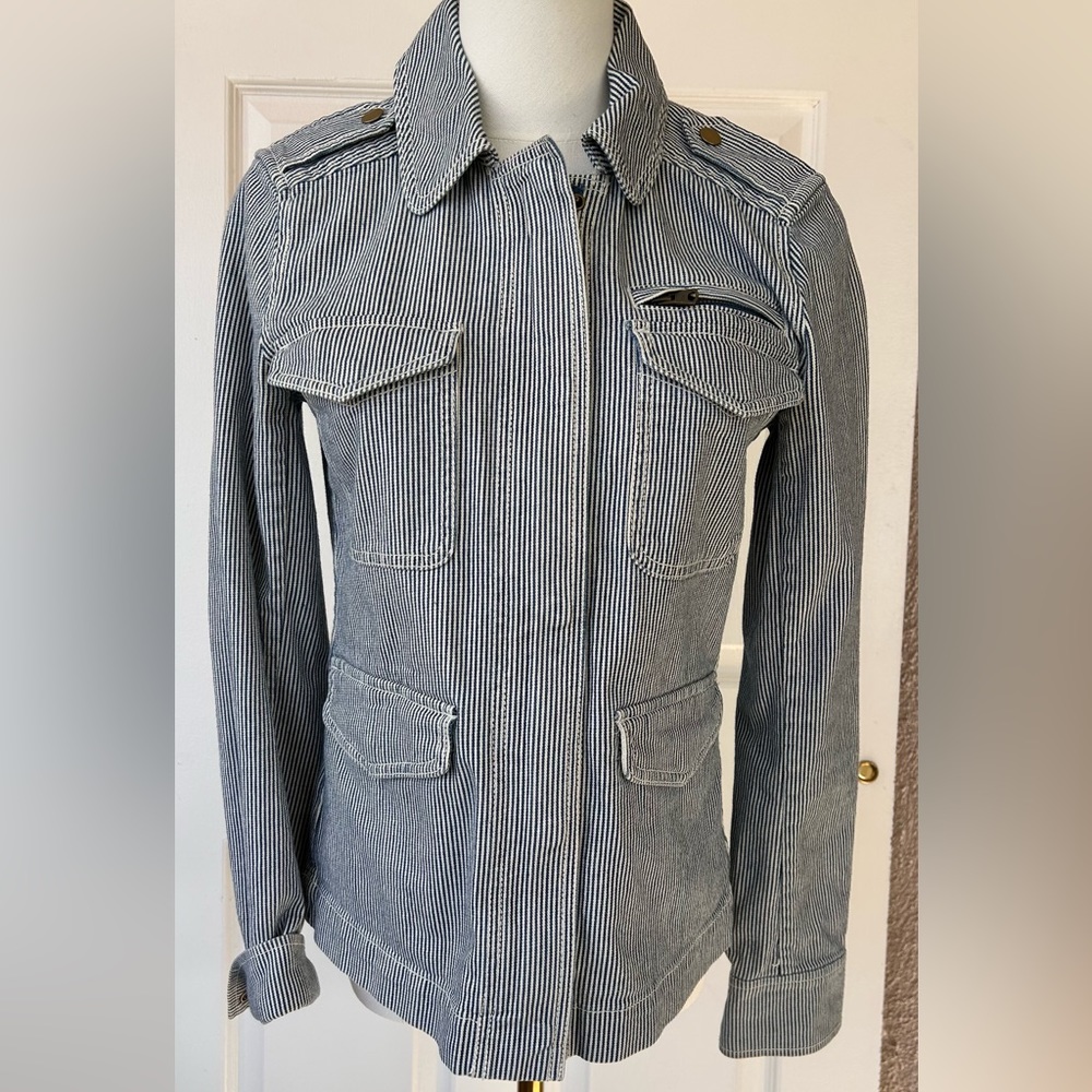 Loft Engineer Stripe Denim Jacket Size XS NWOT